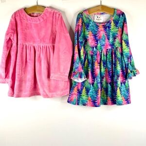 Girls Christmas Tree velour Pink princess multicolored festive flare top dresses